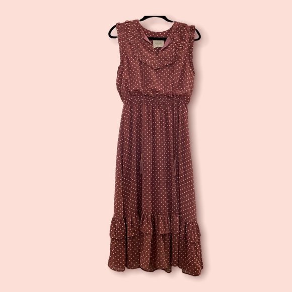 Moon River Dresses & Skirts - Moon River Polka Dot Ruffle Hem Midi Dress Mauve Large